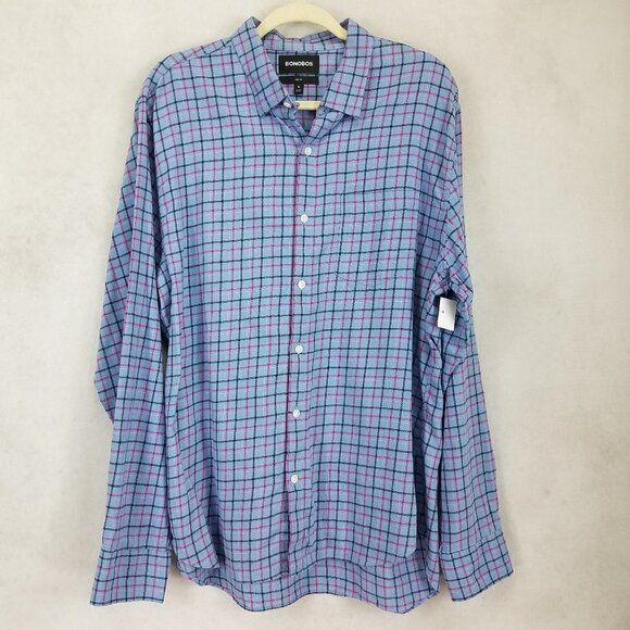 NEW Bonobos Men's XL Slim Fit Long Sleeve Button Up Plaid Shirt Blue - Picture 1 of 11